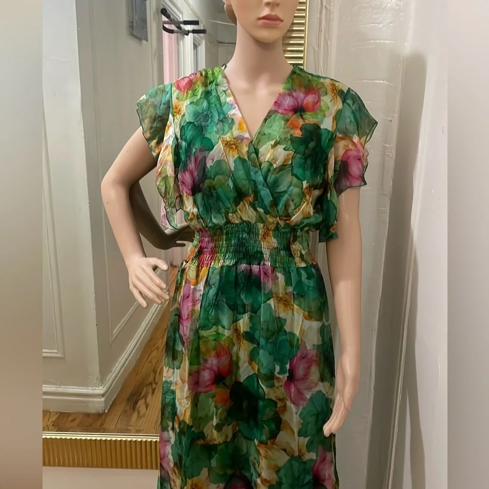 Le Ragazze Green Floral Dress made in Italy